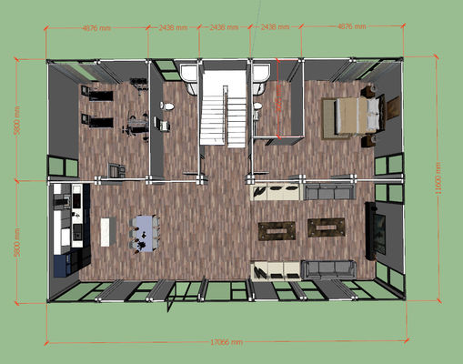 Techo plano Modular 2 dormitorios Casa de contenedores Alta durabilidad