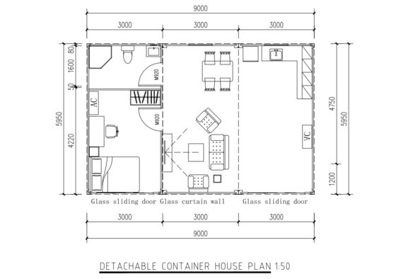 Casa de contenedores de envío prefabricada de diseño modular con sistema de derribo
